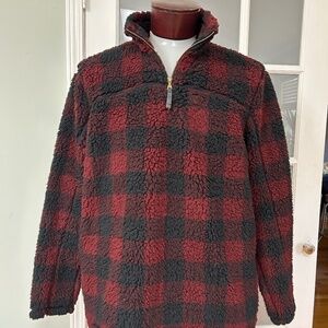 Alpine Sherpa Mens Quarter Zip Pullover XLarge Buffalo Check Red Black Pockets